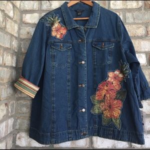 NWT MULTIPLE: APPLIQU'E-BEADED DENIM JACKET 2X